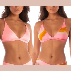 NEW $77 Maaji [ Medium ] Orchid Pink Ivy‎ Fixed Triangle Bikini Top U1478